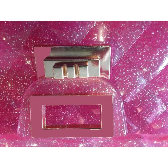 Tiny Treats Glitter Wave Cross Body Purse Handbag Pink Gold Chain Jelly Style - Picture 12 of 12